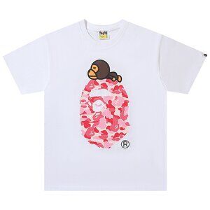 BAPE ABC Camo Milo On Big Ape Head T-Shirt White Pink | A Bathing Ape